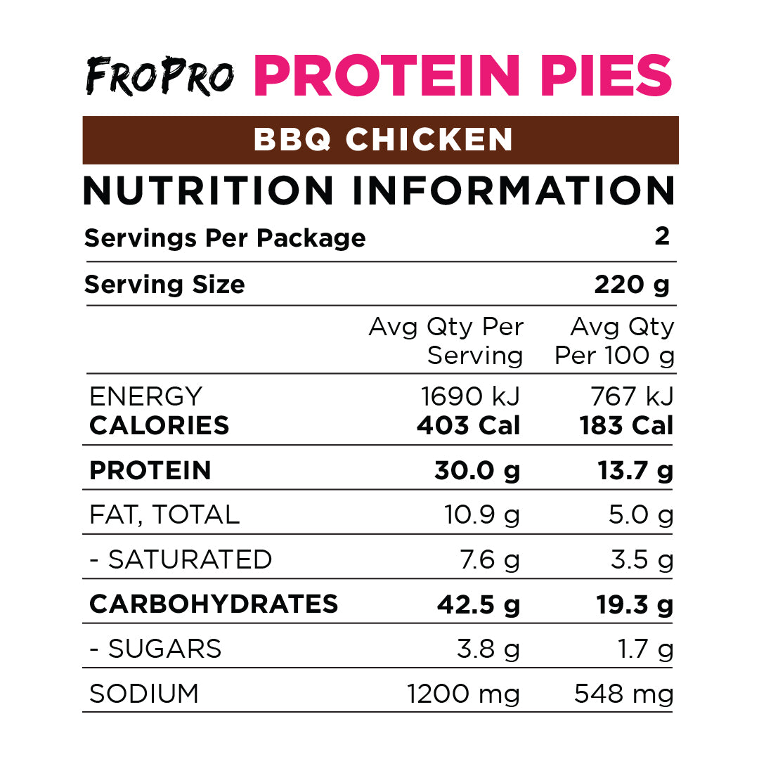 FroPro BBQ Chicken Protein Pie - Nutritional panel