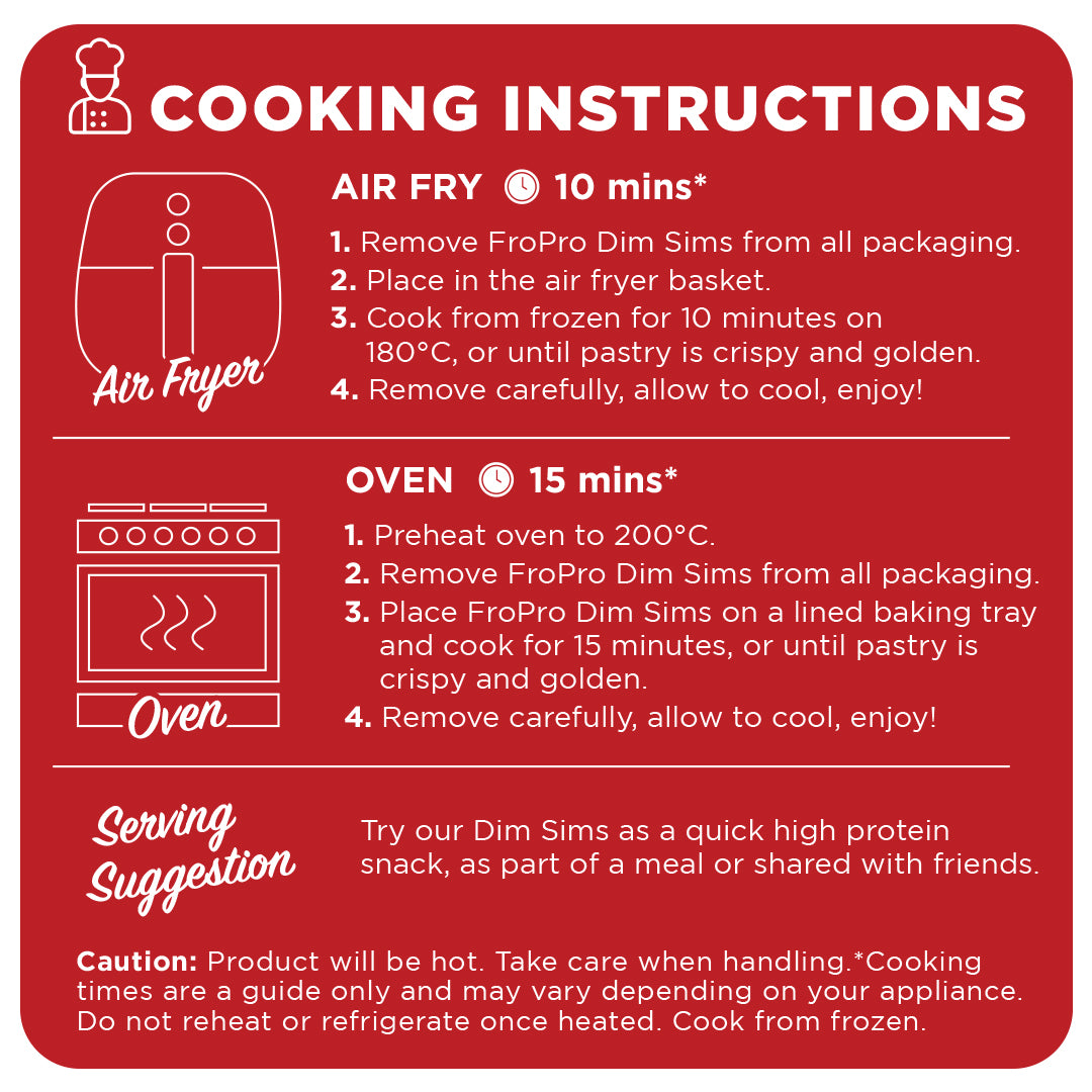 FroPro Protein Dim Sims - Classic Beef - Cooking Instructions