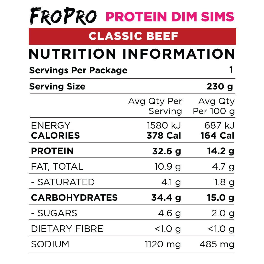 FroPro Protein Dim Sims - Classic Beef - Nutritional panel