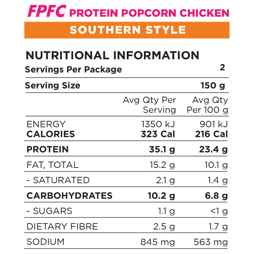 FroPro Protein Popcorn Chicken 300g - southern style - Nutritional panel