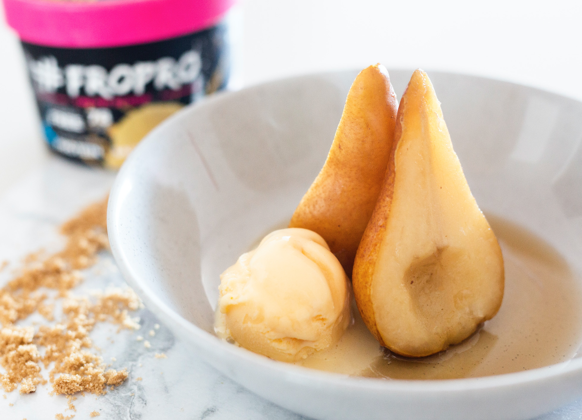Cinnamon Poached Pears with Salted Caramel FROPRO