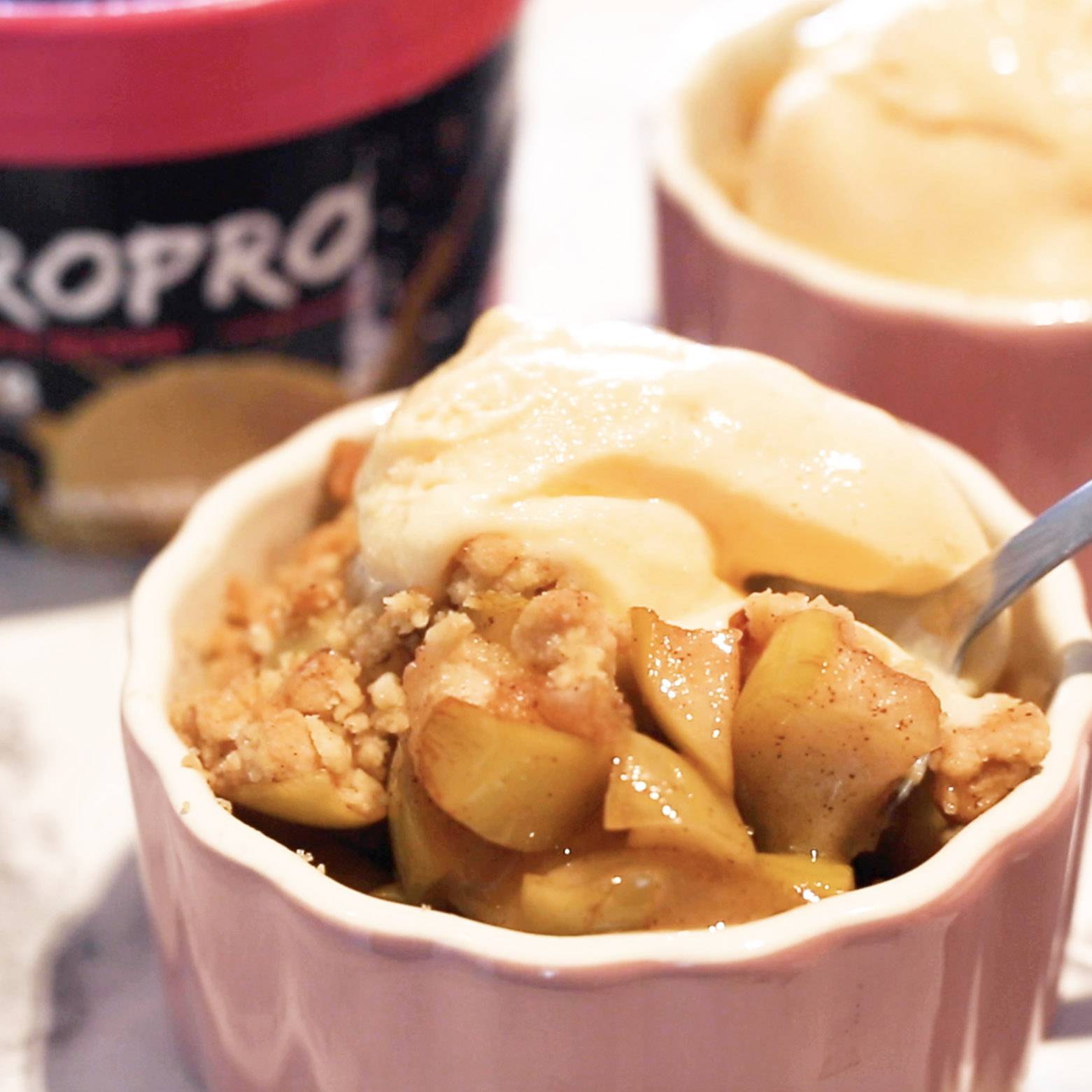 Healthy Apple Crumble with Salted Caramel FroPro